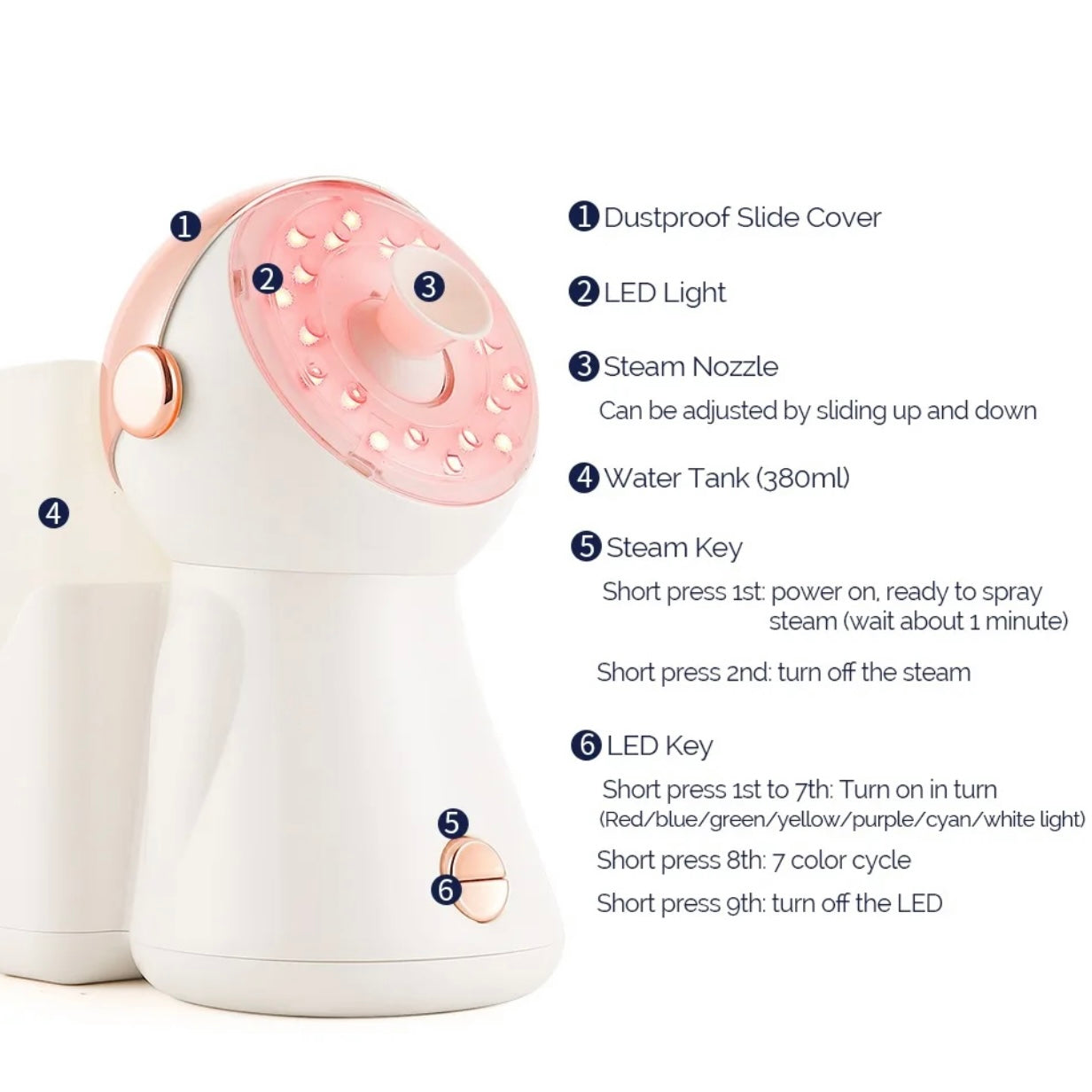 7 LED Light Nano Hot Spray Face Steamer